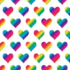 M. Rainbow colored hearts on white, medium scale