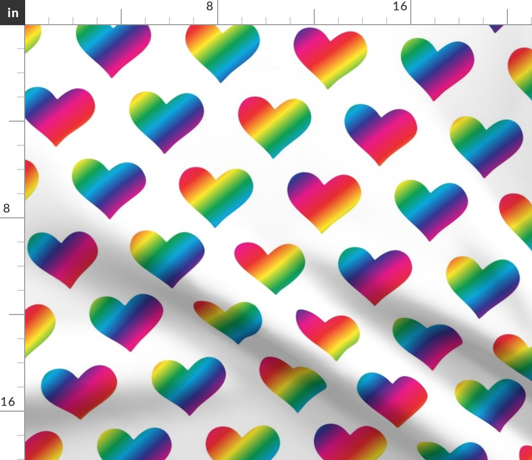 M. Rainbow colored hearts on white, medium scale