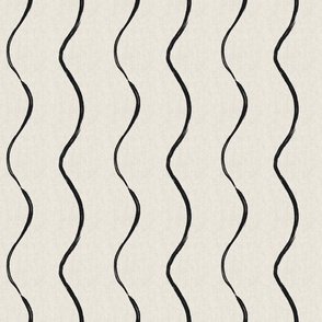 Scandinavian Wavy Black Brushstroke Stripes on Warm White Textured Background