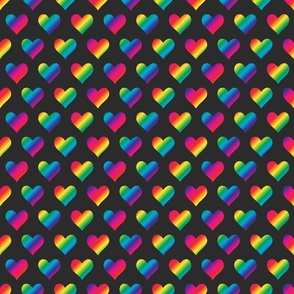 S. Rainbow colored hearts on dark grey, small scale