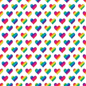 S. Rainbow colored hearts on white, small scale