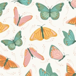 Butterfly Garden (cream) MEDIUM / Retro / Insects / Moths / Butterflies / Floral
