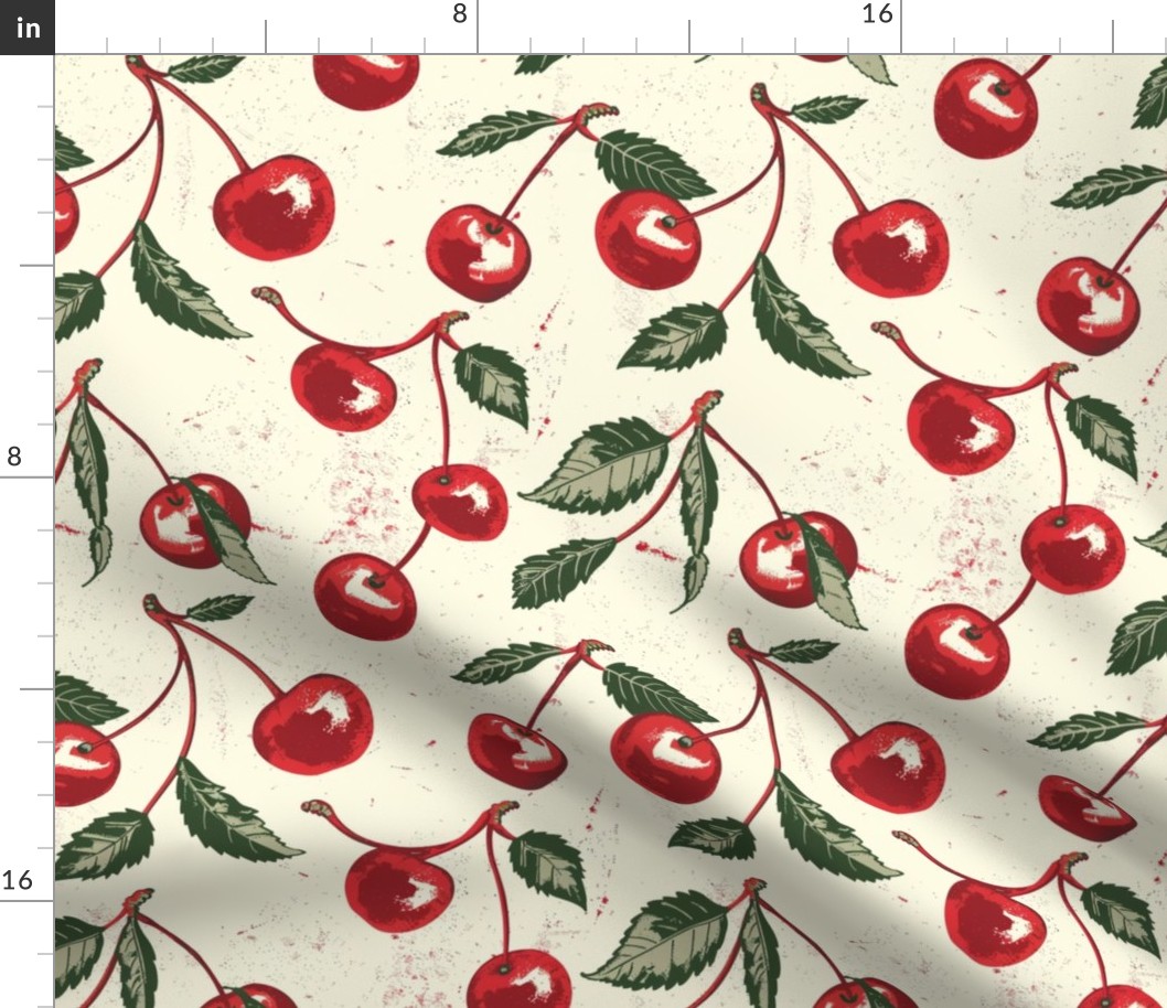 Vintage Orchard: Classic Cherry Pattern with Leaves