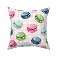 (M) Sweet Macaron Treats Multi Color in Coral Pink Plaid Background