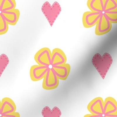 Pink Hearts and Yellow Daisies