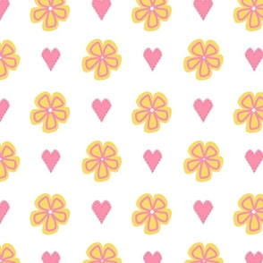 Pink Hearts and Yellow Daisies