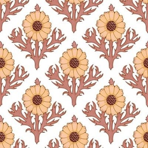 Medieval Sunflowers Diamond Block Print Tile