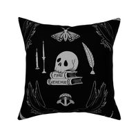 Skulls And Ravens Damask Black