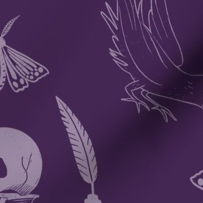Skulls And Ravens Damask Purple
