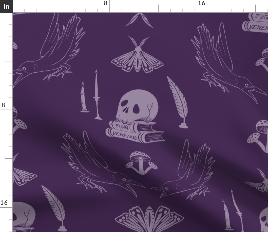 Skulls And Ravens Damask Purple