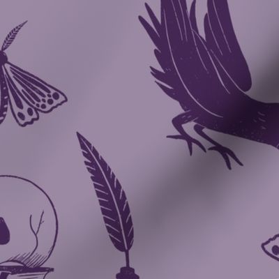 Skulls And Ravens Damask  Purple 