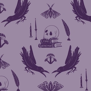 Skulls And Ravens Damask  Purple 