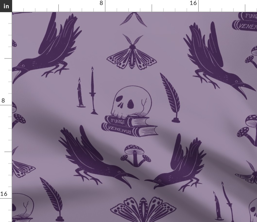 Skulls And Ravens Damask  Purple 