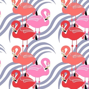 Pink flamingos with water waves