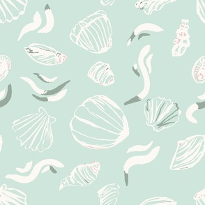 Loose watercolour shells in mint green, pink and cream