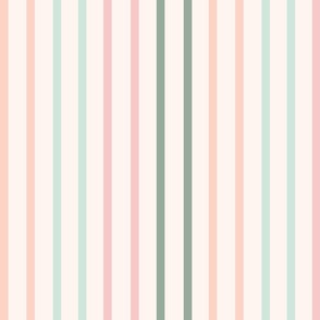 Gelati stripe in green, pink and peach on cream background