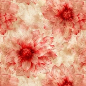 Elegant Vintage Red Watercolor Wash Dahlias