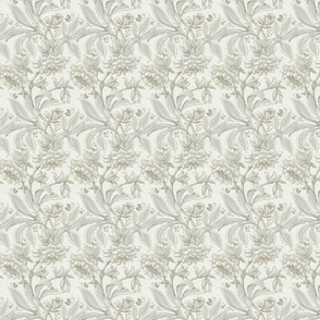 (XS/textured) v.3 Hellebore Garden on Off-White / Victorian-Era Floral / Arts and Crafts Style / WGD-130 Background / small tiny scale  / see other scales in collection