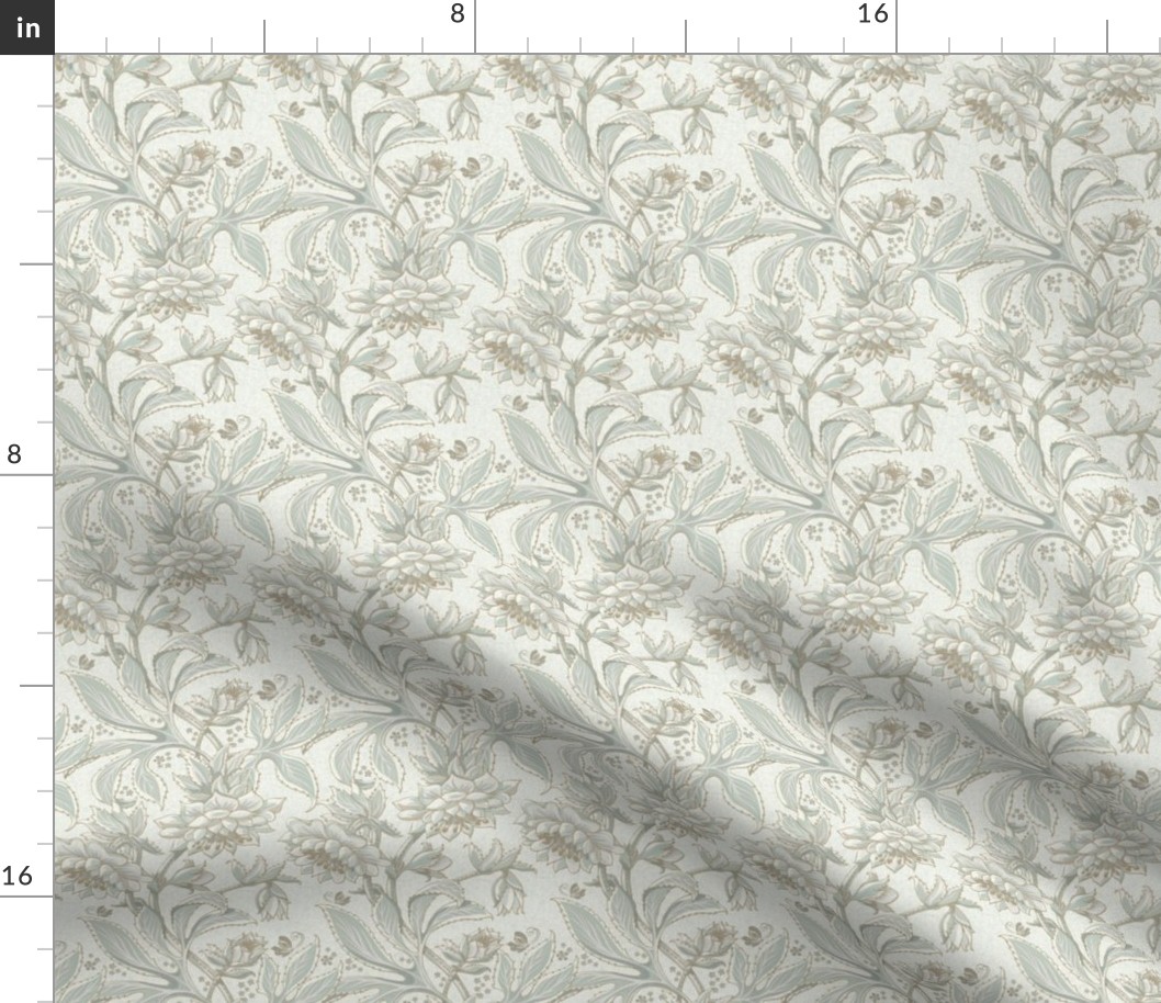 (XS/textured) v.3 Hellebore Garden on Off-White / Victorian-Era Floral / Arts and Crafts Style / WGD-130 Background / small tiny scale  / see other scales in collection