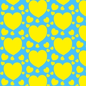 Blue yellow hearts - Medium Scale / Healing Hearts / Blue Hearts Yellow Background