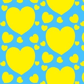 Yellow Hearts Blue Background - Large Scale