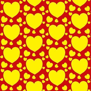 Yellow Hearts Red Background  - Medium Scale