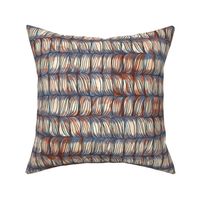 Jute weave Hand Drawn Stitches with transparent watercolor-Medium Scale Crème Rust and Blue