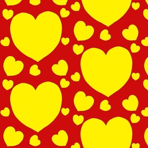 Red yellow hearts - Half drop repeat - LARGE SCALE