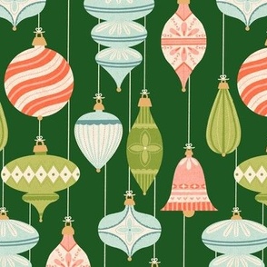 Retro Christmas Ornaments - Pine Green