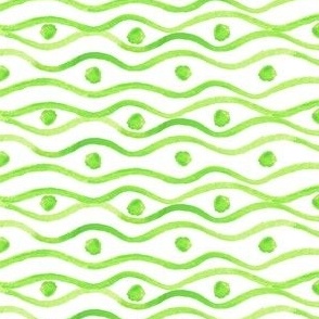 Medium Green wavy watercolor stripe with dots