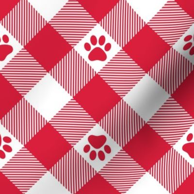 Checkered Red and White Pet Paw Picnic Pattern