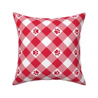 Checkered Red and White Pet Paw Picnic Pattern