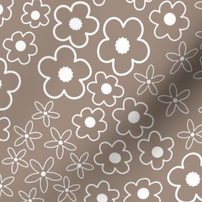 Beige and White Blossom Ditsy  - Large Floral Print - Perfect for Bedding