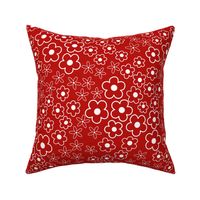 Red and White Blossom Ditsy  - Large Floral Print - Perfect for Bedding