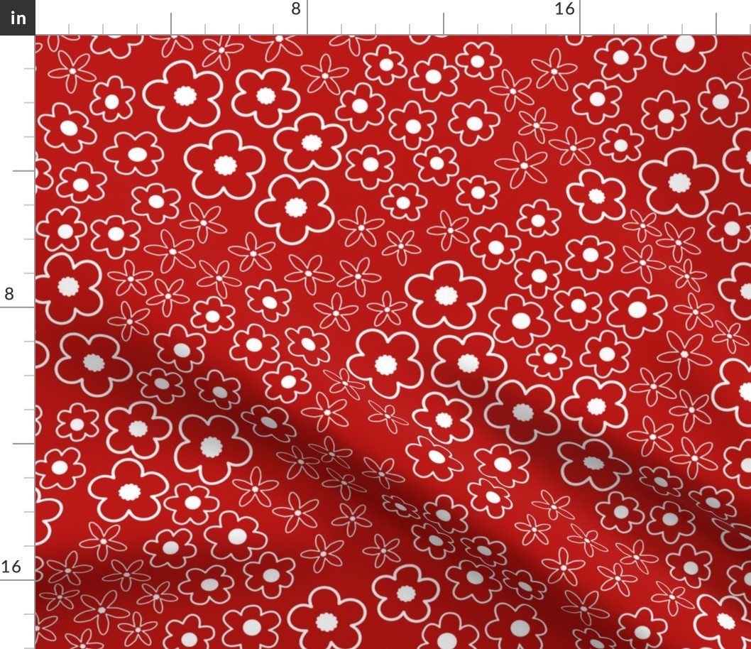 Red and White Blossom Ditsy  - Large Floral Print - Perfect for Bedding