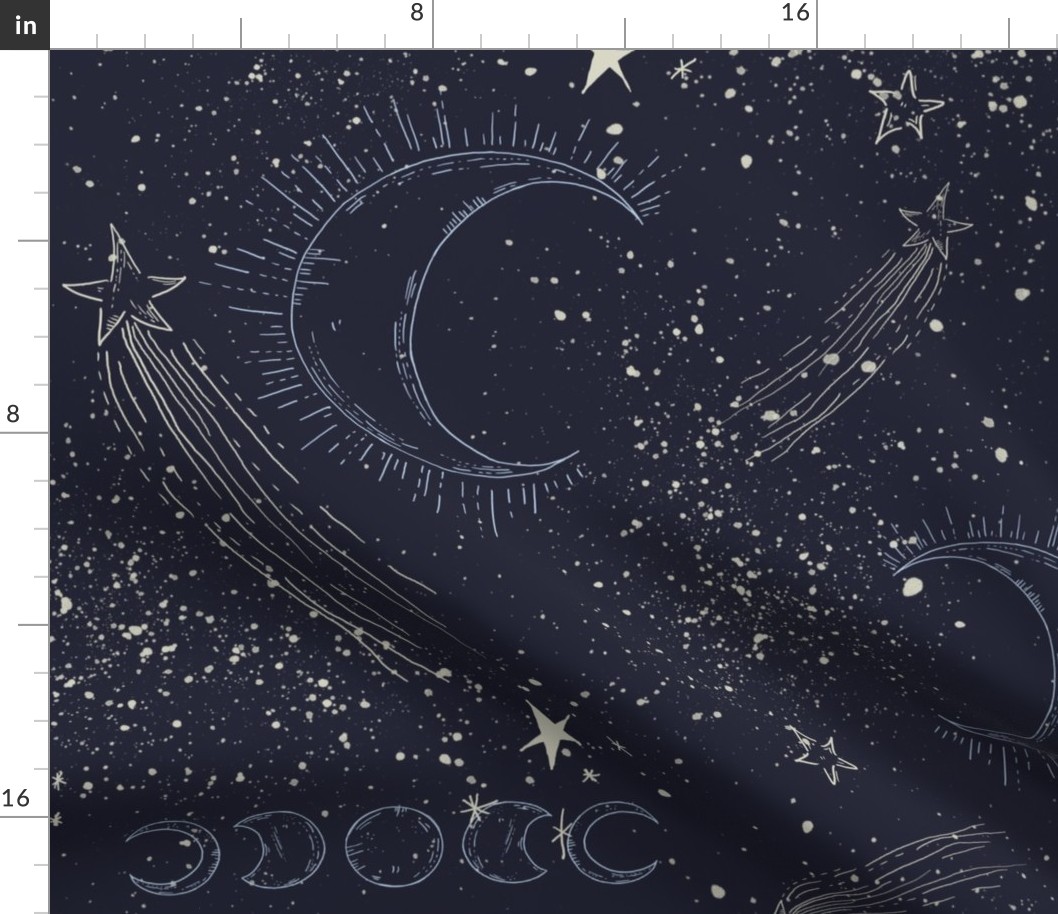 Celestial Blue Moon and Stars (Large Scale)