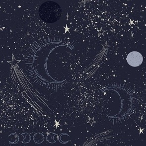 Celestial Blue Moon and Stars (Medium Scale)
