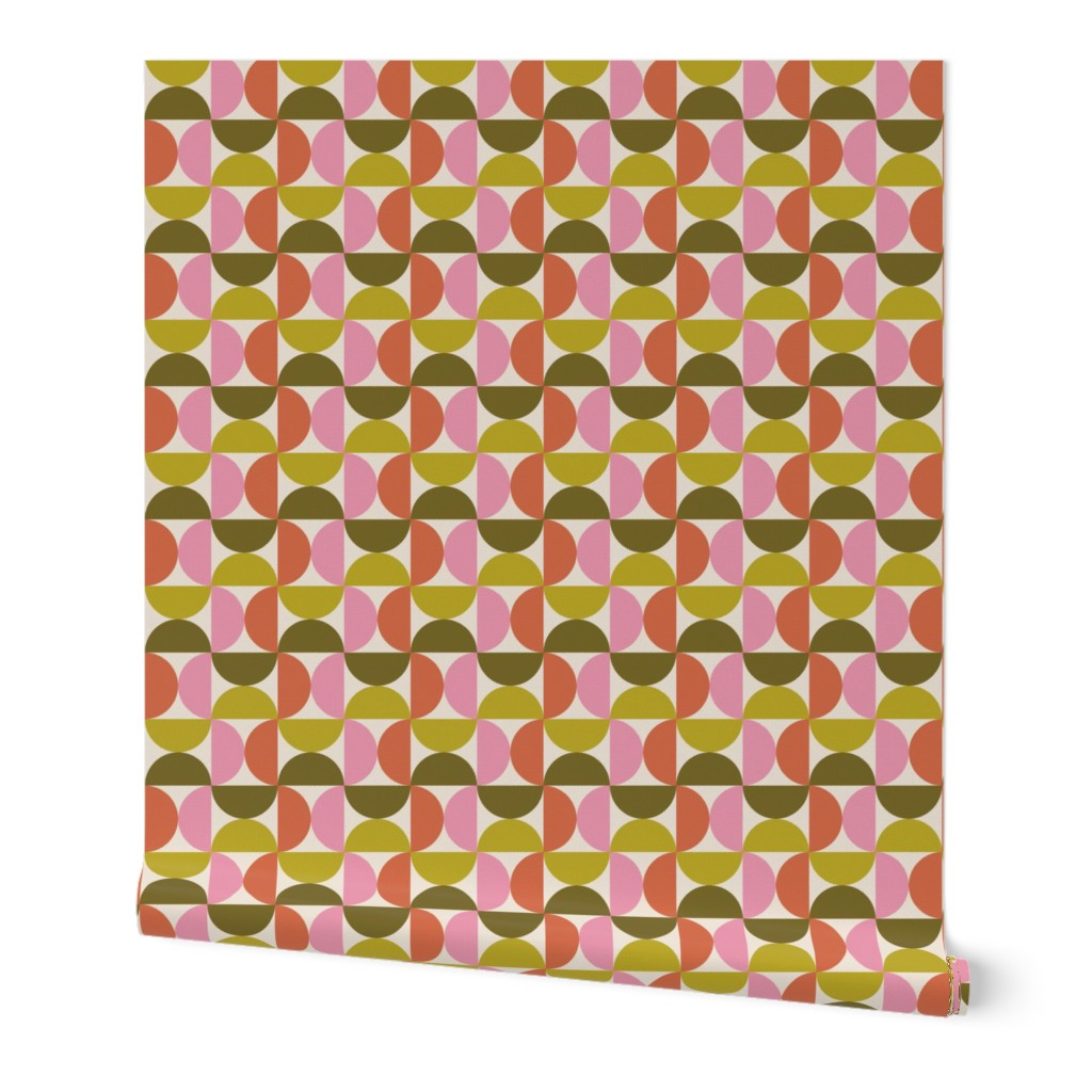 Mid-Century Textured Shapes - Olive Green & Pink Small