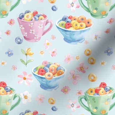 Morning Serenity: Watercolor Cottagecore Breakfast Wildflower Cereal Print