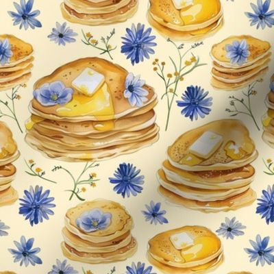 Morning Bliss: Watercolor Cottagecore Breakfast Wildflower Pancakes