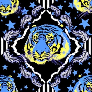 Ornate tiger damask, with stars, vanilla