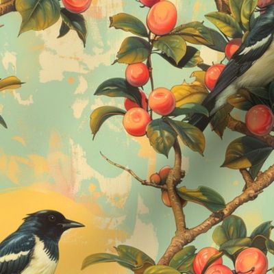 Magpies In The Peach Tree