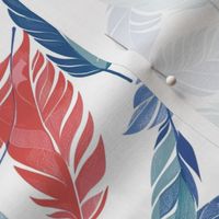 Soft Breeze: Gentle Feather Impressions in Coral and Blue