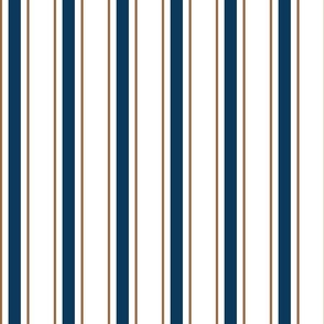 Large - Vertical Ticking Stripes - Navy Blue - White - Santa Fe Brown