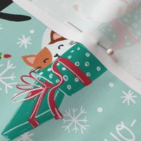 Merry xmas cats - turquoise Christmas,xmas fabric WB22