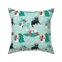 Merry xmas cats - turquoise Christmas,xmas fabric WB22