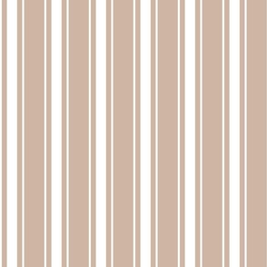 Large - Vertical Ticking Stripes - Brown Sand - White