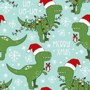 Funny Christmas T-rex Dinosaur light turquoise