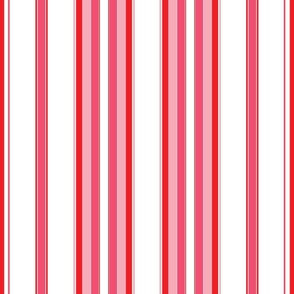 Large - Vertical Balanced Stripes - Crismon Red - Hot Pink - Carnation Pink - White