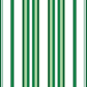 Large - Vertical Balanced Stripes - Emerald Green - Kelly Green - Celadon - White